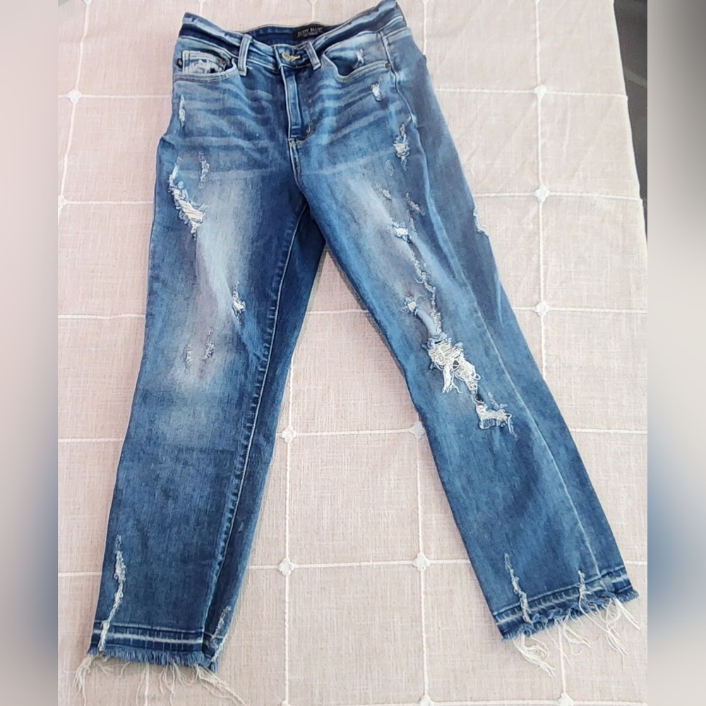 Judy Blue Straight Fit Jeans Women’s Size 1/25 Distressed Denim (26x26) Measured